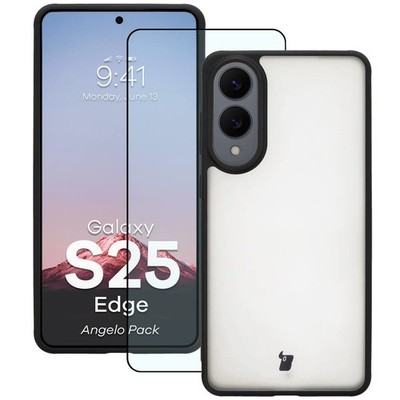 Handyhülle + Schutzglas für Galaxy S25 Edge Bizon Case Cover Schutzhülle Schwarz