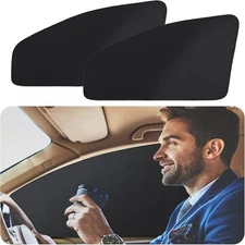  Car Window Shades - 2 Pcs Black Silk Side Front Protection Covers - Magn