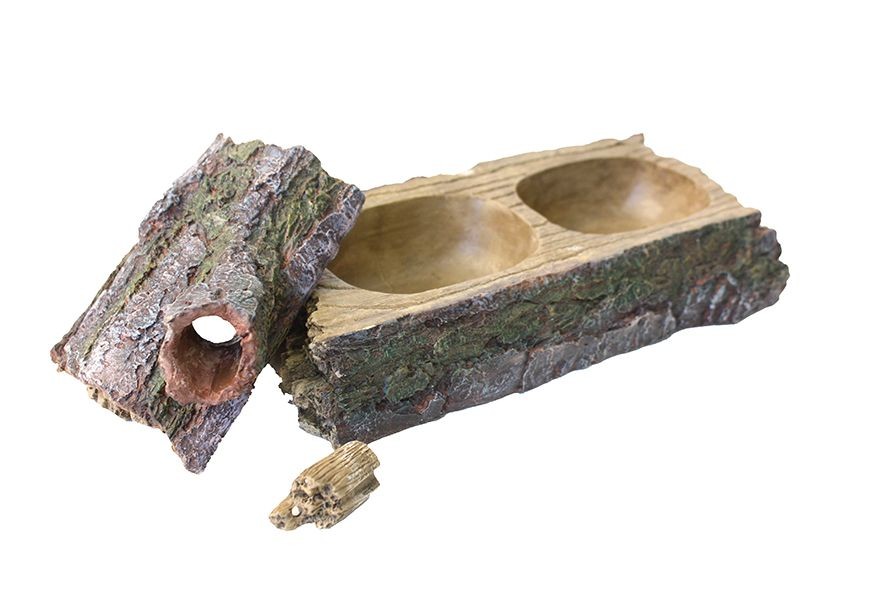 Komodo Water Dish & Cricket Feeder in 1 Natural Look Log Hide for Baby Snakes
