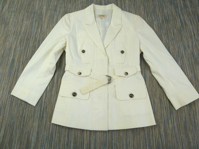 Kenzo Damen Blazer Jacke UK 8 EU 36 Weiß Baumwollmischung Gürtel Safari Style