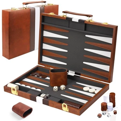 Backgammon Set Koffer für 2 Spieler Klassisches 15 Zoll Brettspiel mit Hochwe... - Bild 1 von 4