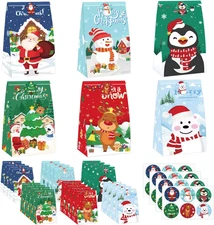 24 Pack Christmas Treat Bags, Small Xmas Gift Bags, Christmas Craft Paper Treat
