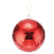 8 Inch Disco Ball Mirror Ball with Hanging Ring and Rope, Red for Party Club