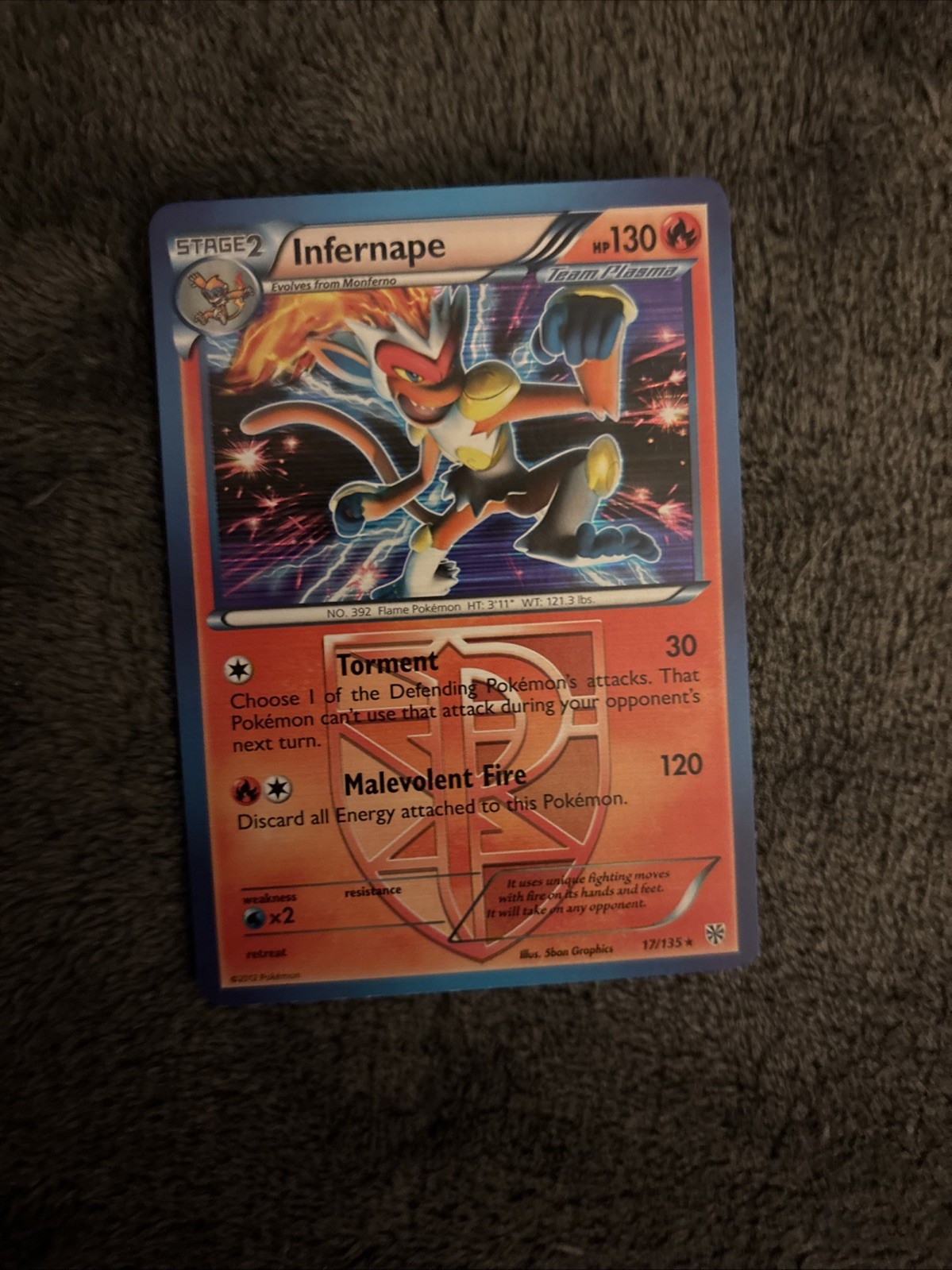 Infernape Holo Rare 17/135 2012 Plasma Storm Pokémon TCG