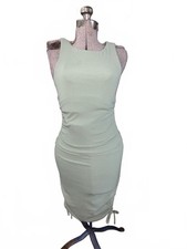 Lulus sage green bodycon midi dress with ruched tie detail