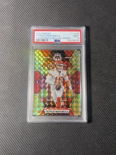 2023 Panini Mosaic Fusion Red & Yellow Choice Patrick Mahomes /80 PSA 9