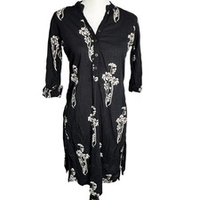 UTSA Women Small Black White Floral Print Kurta Dress Lightweight Pullover India