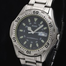 seiko alba 40mm Men s Quartz Watch V743-8B60 Tested Japan Used F/S