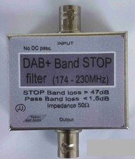DAB Stop filter, Stop filter 174-230MHz, impedance 50 ohms.