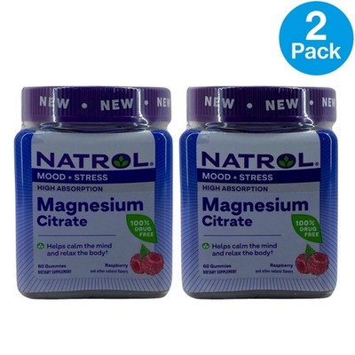 Natrol Magnesium Citrate High Absorption Mood & Stress 60 Gummies 2 Pack