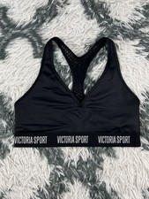 Victoria Sport Women s Black White The Player Racerback Sports Bra Shine Size M