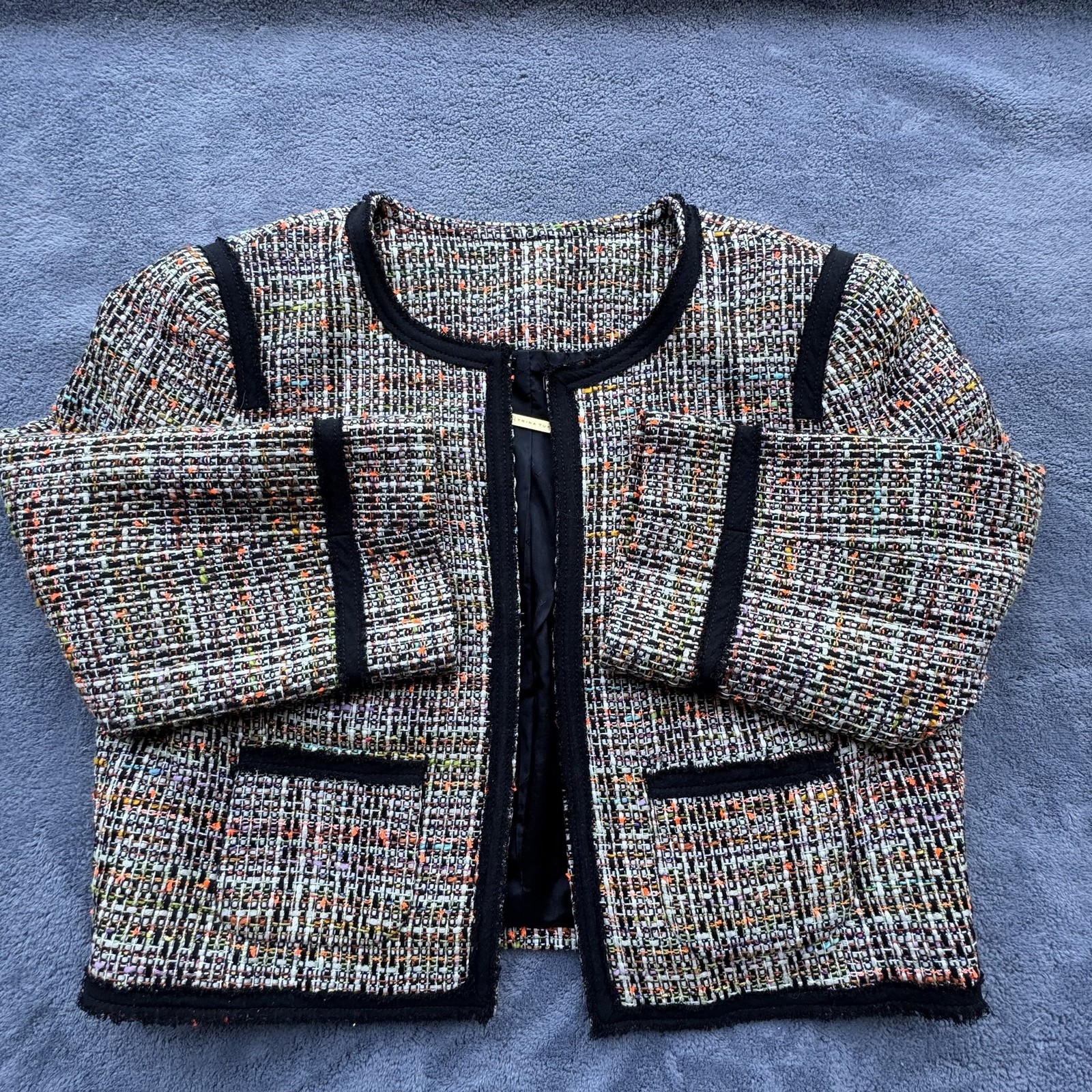 Trina Turk Jacket Skirt Set Womens 6 Tweed Blazer Suit Skirt Lined Made USA