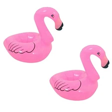 2Pcs Vinyl Flamingo Floating Inflatable Drink Holder Swimming Pool Kids Toy;