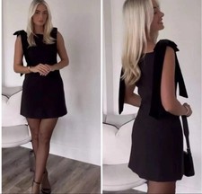 ZARA WOMAN NWT SALE BLACK VELVET BOW DRESS SIZE SMALL  9057/777/800