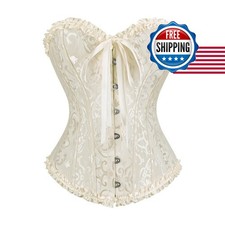frawirshau Women's Overbust Costume Corset Renaissance Victorian Beige M