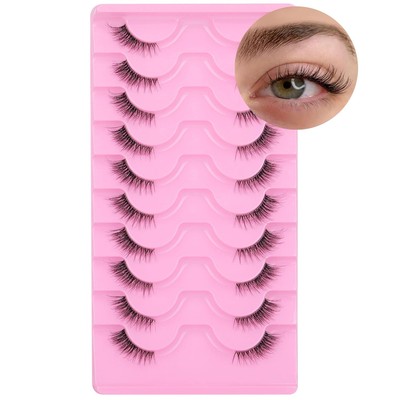 FANXITON Half Lashes Natural Look Wispy Cat Eye 13 mm Clear Band Black 