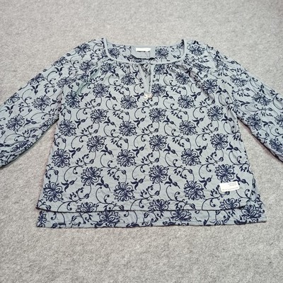 Odd Molly Damen Bluse 4 - XL Grau Blau Baumwolle Gewebt Blumen Besticktes Top