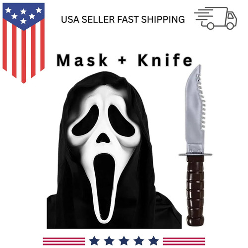 Ghostface Mask with Knife Halloween Horror Scream Face Mask Halloween Costume