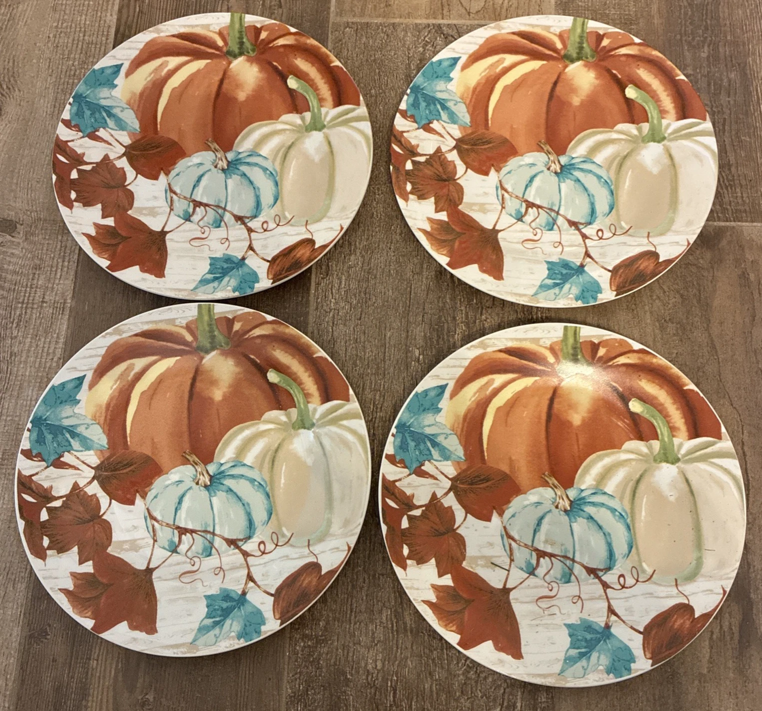 4 ROYAL NORFOLK Pumpkin Dinner Plates Set 10.5” Fall Thanksgiving New 