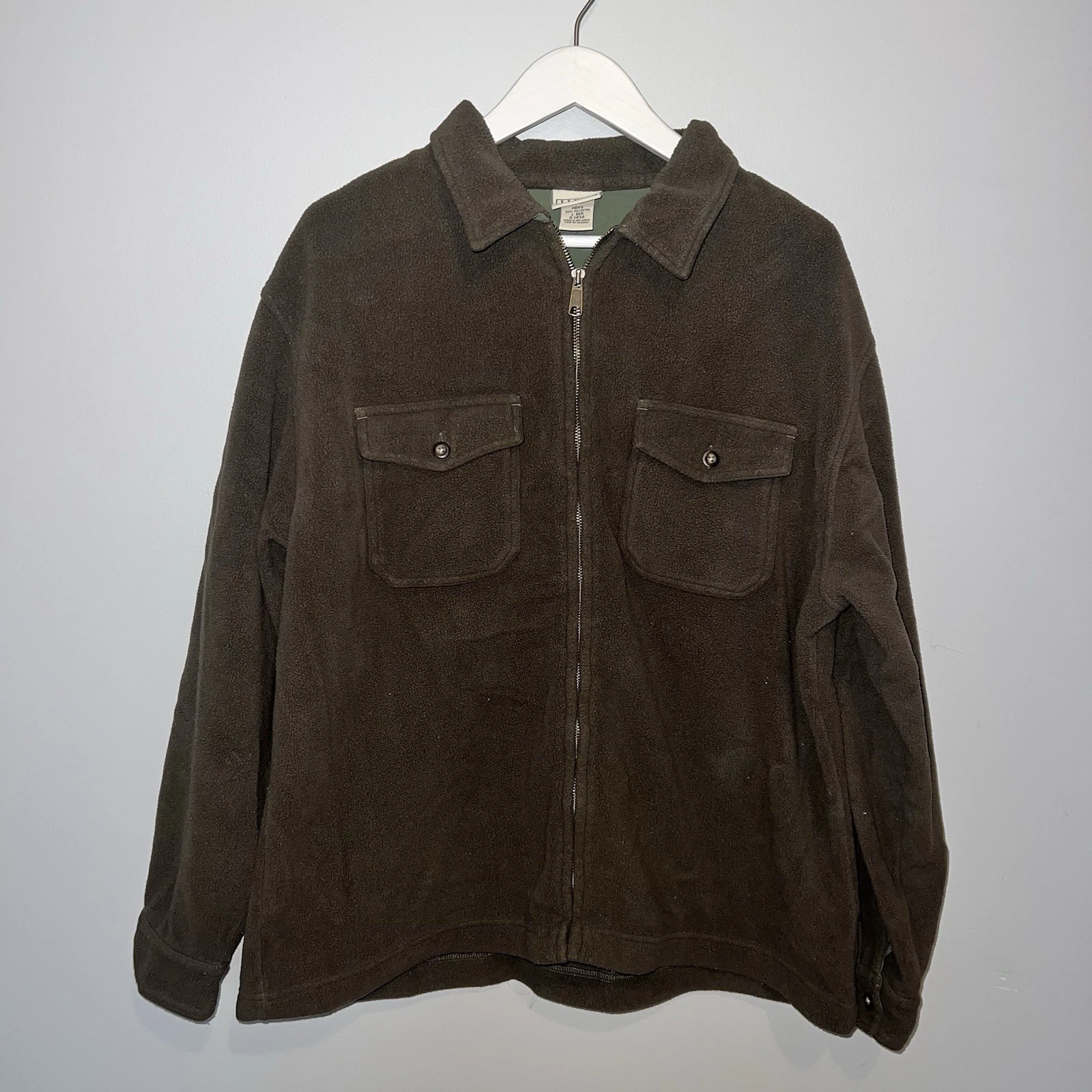 Men’s LL Bean Green Fleece Zip Up Jacket Size Large