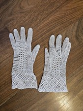 Delicate Ivory Crocheted Cotton Lace Gloves Made In Italy Small