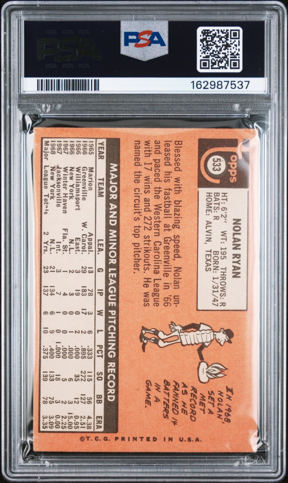  1969 Nolan Ryan #533 PSA 3.5 Mets Angels Astros  view 2