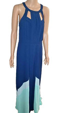Adelynrae Navy Blue Sleeveless Color-Block Gown Size L W011