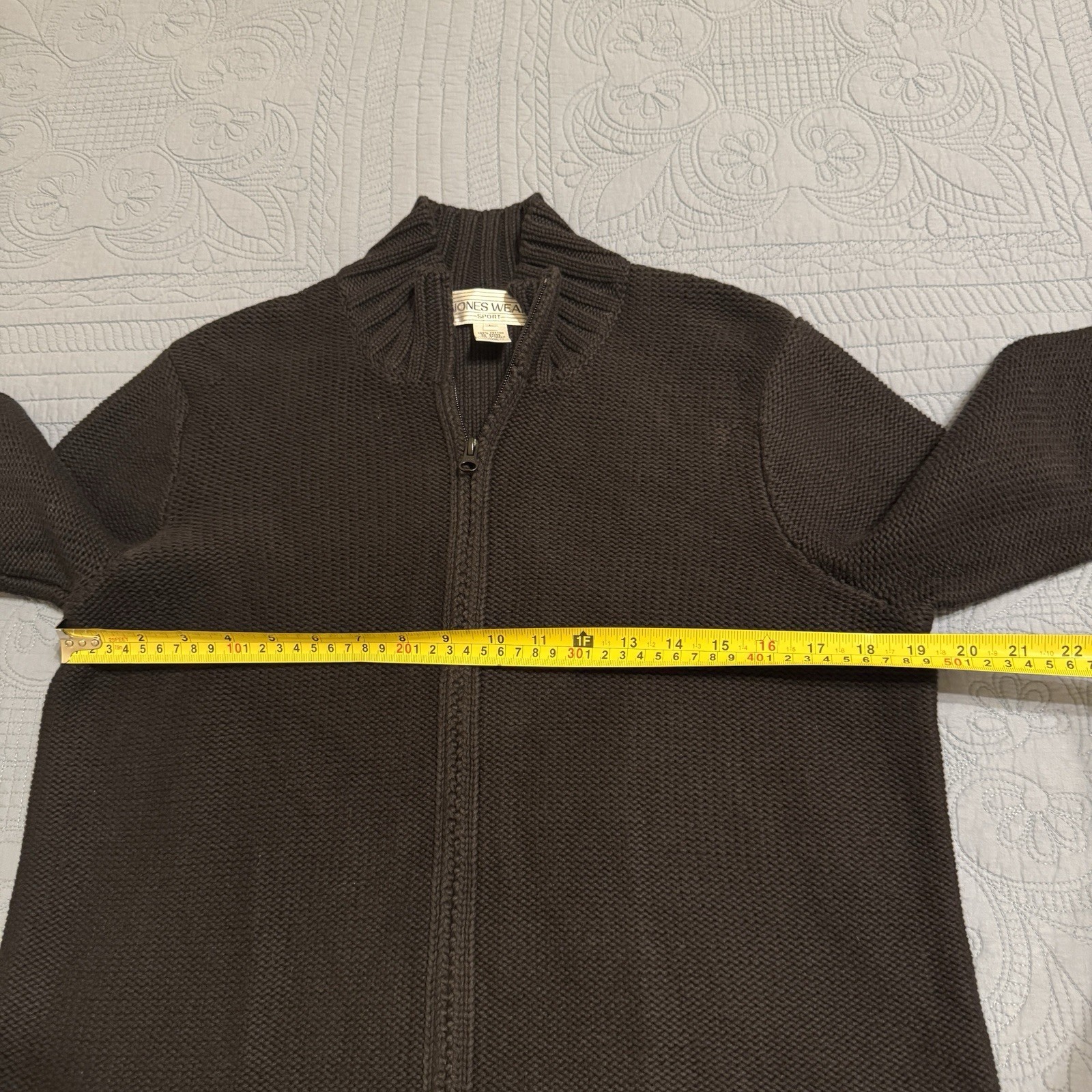 Jones Wear Sport Black Full Zip Sweater Size Large 100% Cotton Made In Japan