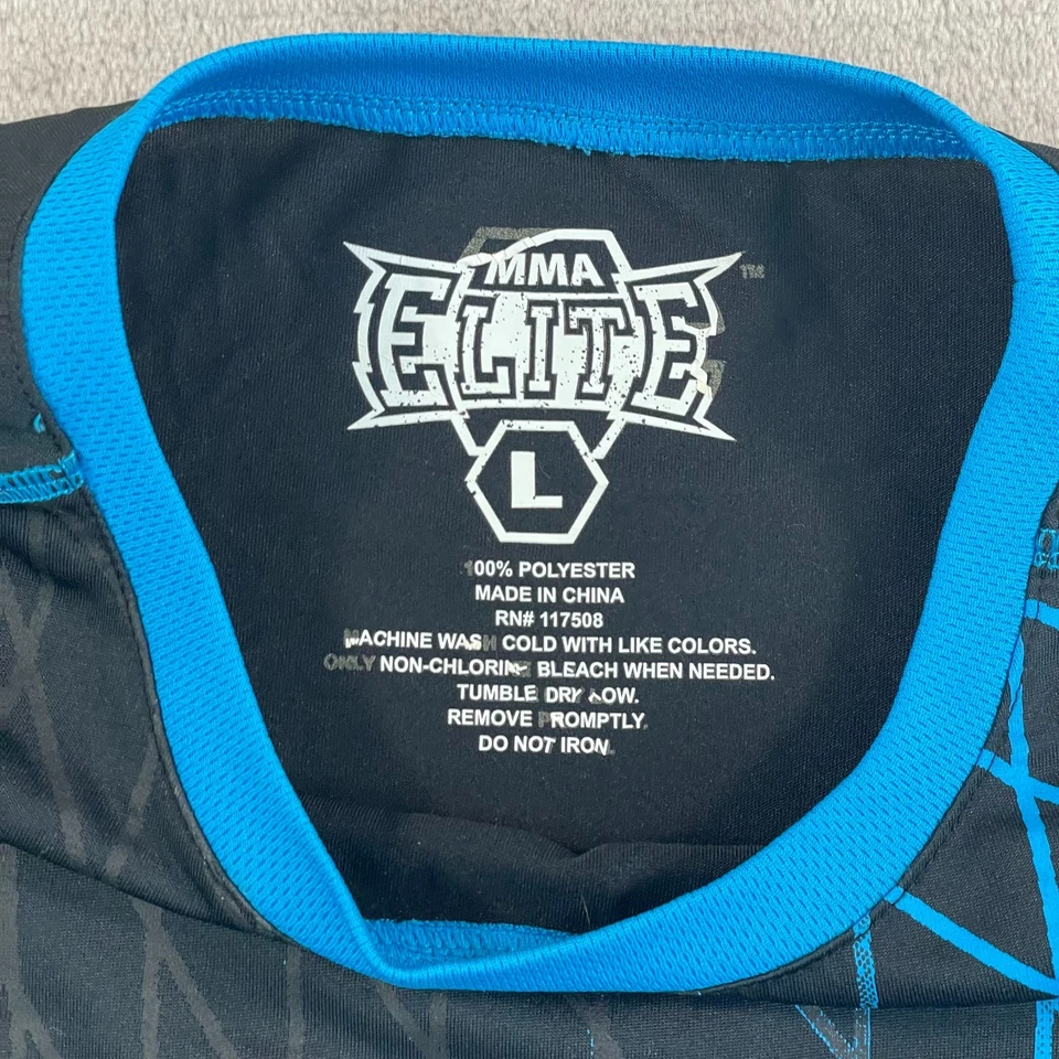 MMA ELITE Compression Rash Guard Men T-Shirt Large Black Blue Geo Jiu Jitsu SS - Image 2 of 4