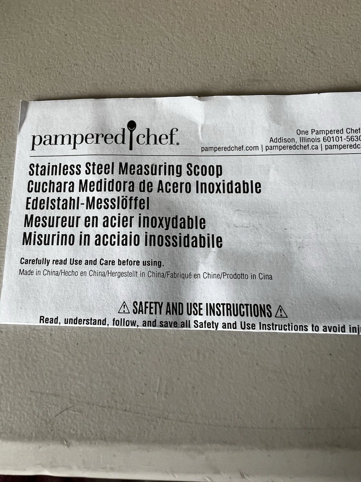 Pampered Chef Measuring Scoop Stainless Steel 1 Cup 250ml Oval Model 101126
