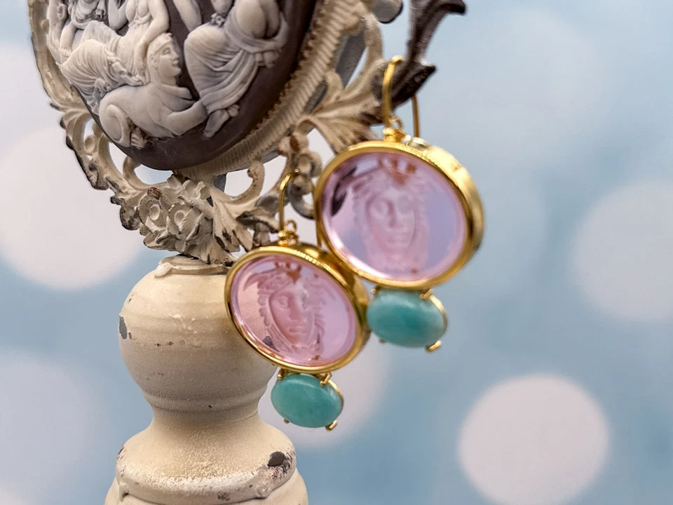 TAGLIAMONTE Designs (2347E) 925SS/YGP Venetian Cameo Earrings*Medusa*Reg.$285 - Image 3 of 4