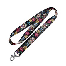 Sugar Skull Lanyard Black Floral Design Lightweight Neck Strap for Badges Keys