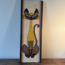 Rare Mid Century Siamese Cat Gravel/Pebble Art - 24" X 9"