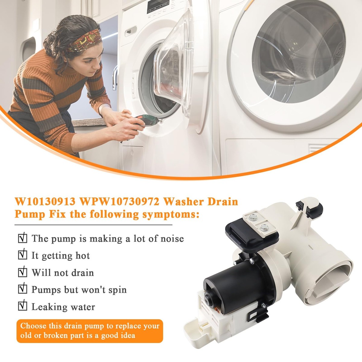 Ultra Durable W10130913 Washer Drain Pump Replacement Part by BlueStars Ultra Durable W10130913 Washer Drain Pump Replacement Part by BlueStars
