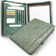 Embossed Faux Leather Zippered Padfolio with 3 Ring Binder, Executive Portfolio