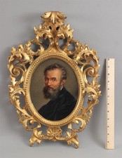 Antique Victorian MICHAELANGELO Portrait Painting Italian Carved Rococo Frame