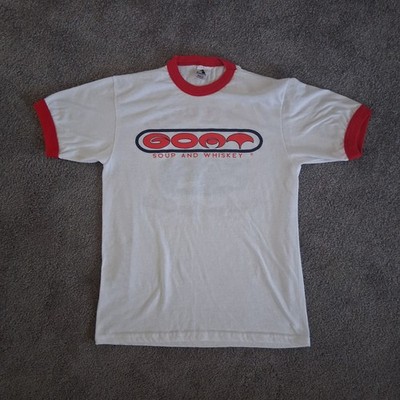 RARE VTG NOS Augusta ''GOAT Soup and Whiskey'' Ringer T-Shirt Car Club Dbl Sided M