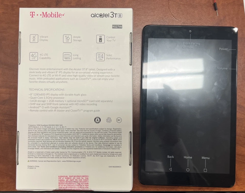 Alcatel 3T 16 GB Wi-Fi + 4G 8 Inch Tablet - Black - 9027W - LOCKED T-MOBILE -NEW - Image 2 of 2