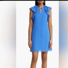 Vince Camuto Pleated Cap Sleeve Chiffon Shift Dress in Periwinkle, size 6 NWT