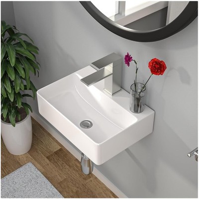Contemporary 14'' x 10'' Rectangle Sink - White Porcelain Wall-Mount Vanity Basin