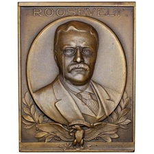THEODORE ROOSEVELT ca. 1912 uniface bronze Plaque / Mayer & Wilhelm in Germany
