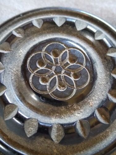 Vintage 1 and 5/8" Carved Black Plastic Button. - Picture 3 of 13