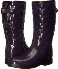 Image of NEW Hunter women's Refined Gloss Quilted Short rain boots - Aubergine US size 6