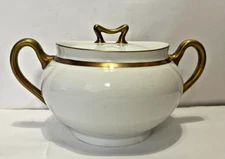 Vintage RMS Turin Bavaria China Sugar Bowl 18k Gold Trim Excellent Condition