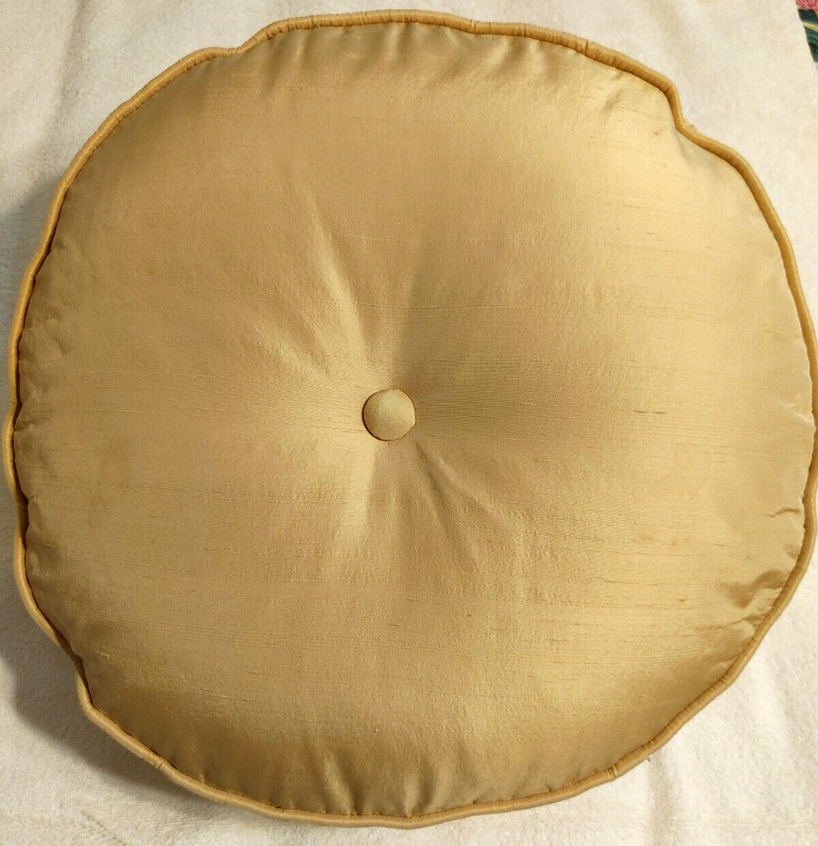 SATIN ROUND THROW PILLOW CUSHION YELLOW GOLD COLOR ZIPPER 17