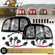 CLEAR Tail Light Set w/ SEQUENTIAL Harness For 1996-1998 Ford Mustang V6 GT SN95
