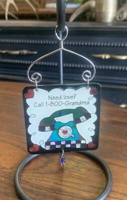 Joan Baker Hand Painted Mini Stained Glass Need Love? Call Grandma~ 6.25 H 2004