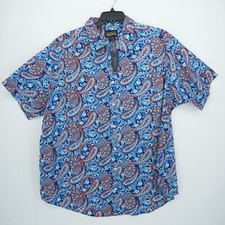 Cremieux Premium Short-Sleeve 2XB Blue Red White Colorful Paisley Stretch NWT