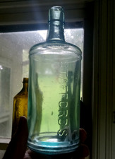 STAFFORD'S INK AQUA 7 3/4"MASTER INK BOTTLE WITH POUR SPOUT LIP 1890 HAND BLOWN