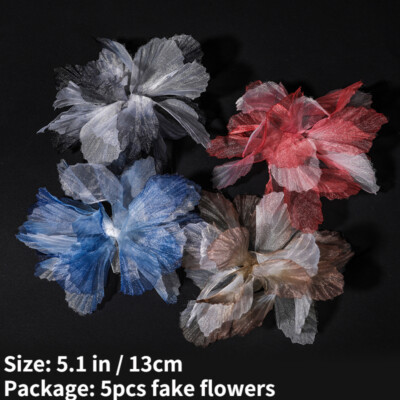 5pcs Brillant Dentelle Organza Tulle Faux Fleur Serre Tête Mariage